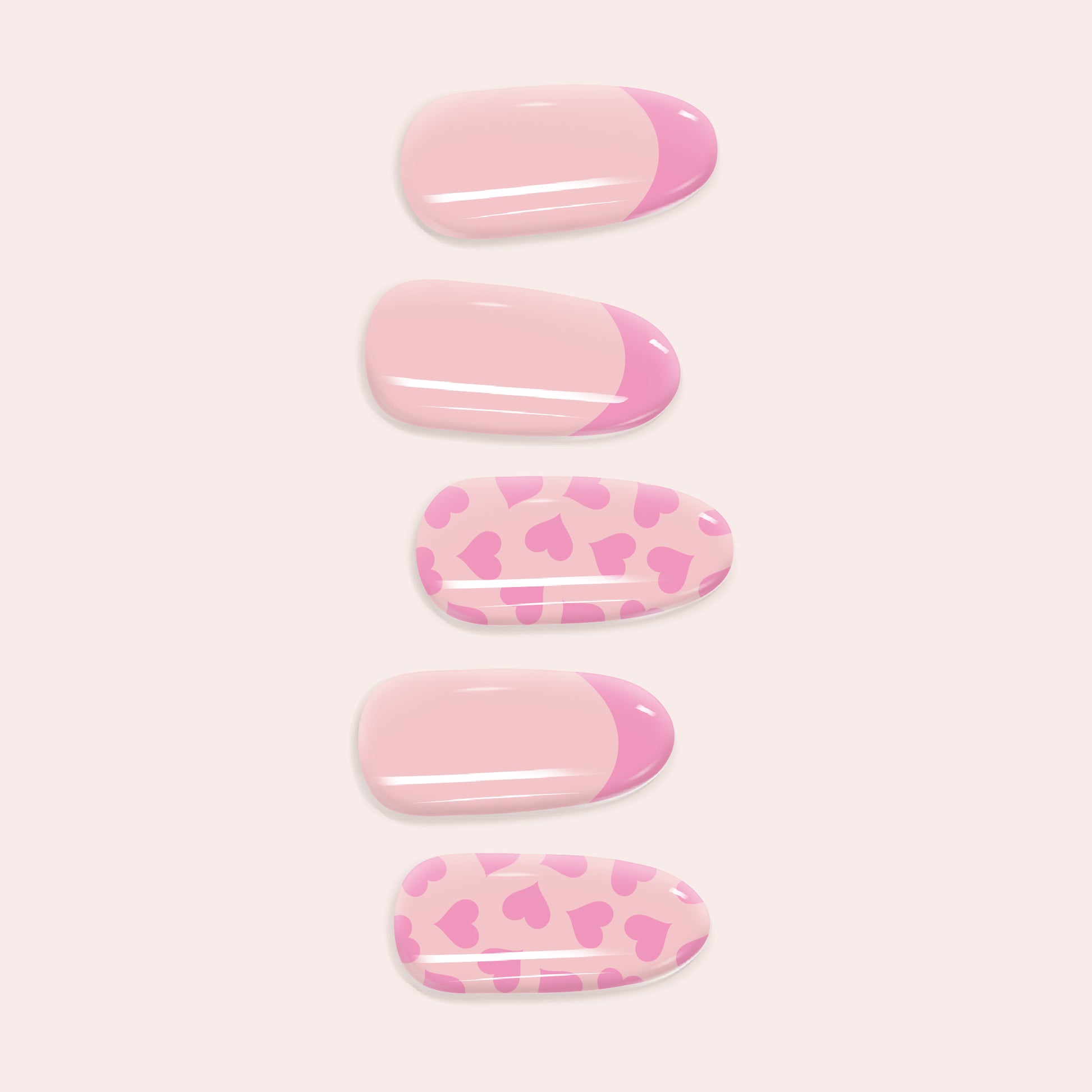 Pink French Tip and Heart DIY Gel Nail Sticker Kit, featuring soft pink tips with delicate heart accents for a cute, semi-cured manicure.